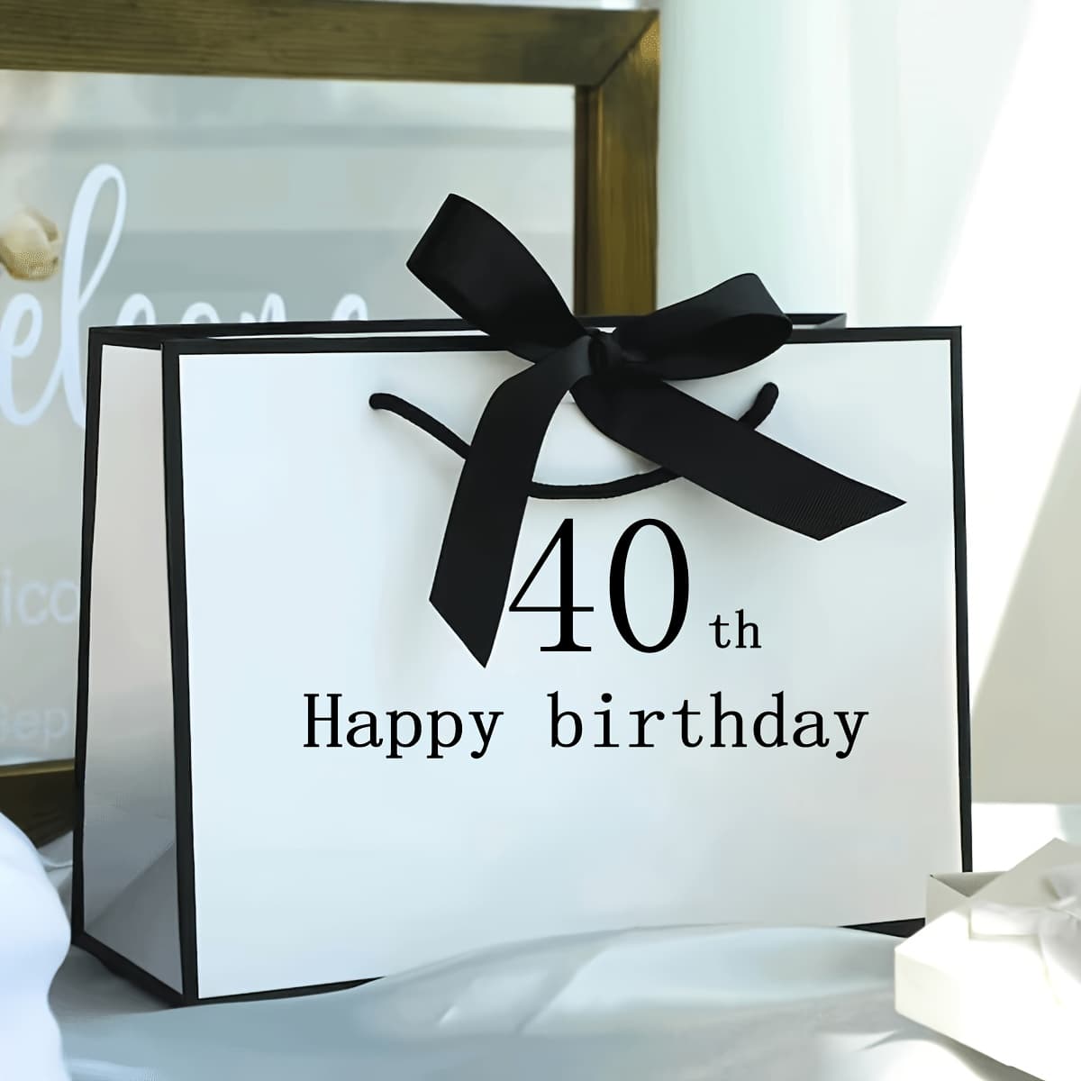 TEMU 1pc 40th Birthday Gift Bag - Wide Bottom Foldable Reusable With Sturdy /father's Day/birthday/christmas/valentine's Day Versatile - Elegant Gift