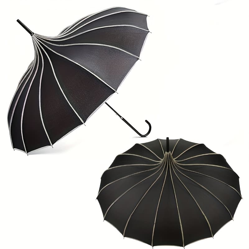 TEMU A Stylish Gothic Pagoda Umbrella With 16 Manual Ribs, Featuring A Vintage Design, Aluminum Alloy Handle, And Fiberglass Frame, Canopy (black) -