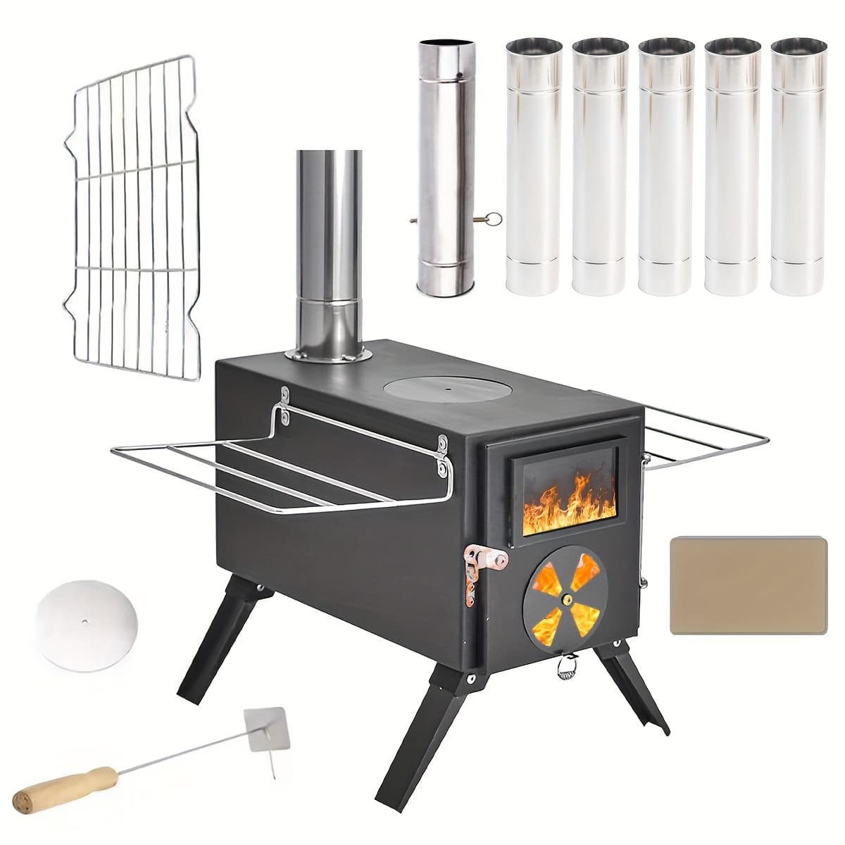 TEMU Winter's Hot Item! Portable Foldable Wood Stove With 7 Included