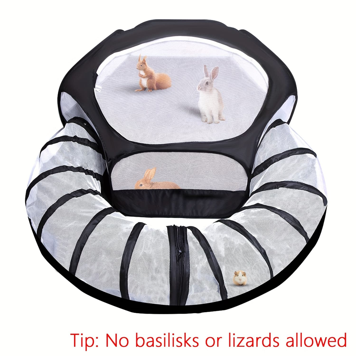 TEMU 1pc Small Animal Playpen With Tunnel, Foldable Breathable Small Pets Cage Tent, Portable Outdoor Sports Fence