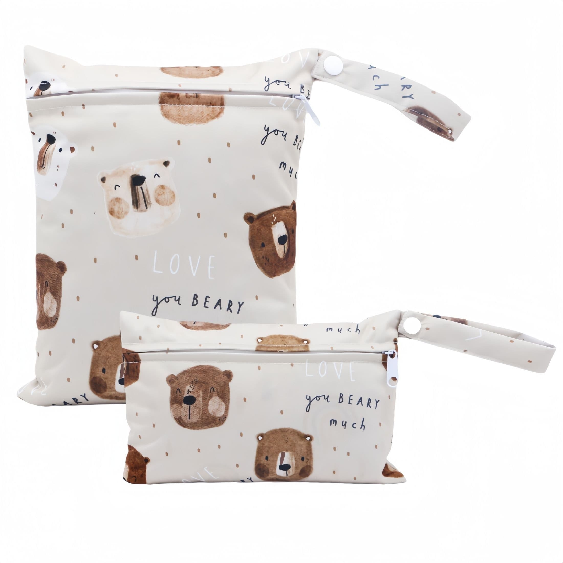 TEMU 2pcs Bear Prints Cloth Diaper Bag Set Zipper Pocket Multi-functional Washable Bags, For Travel Storage