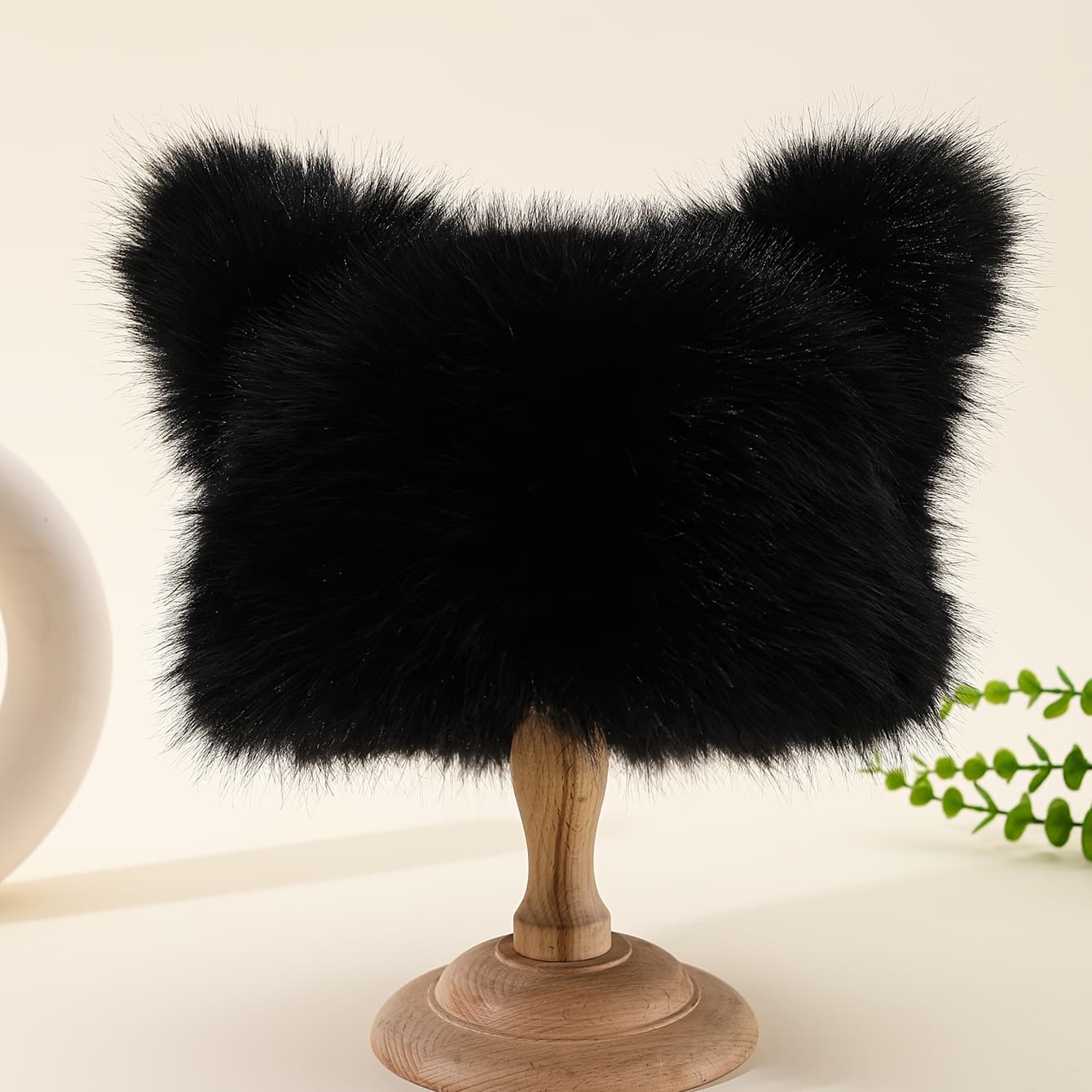 TEMU 1pc Women's Plush Cat Ear Hat, Multiple Colors , Faux Fur Material, Cute Cat Ear Design, Suitable For Daily Cute Outfits, Photo Props, Winter ,