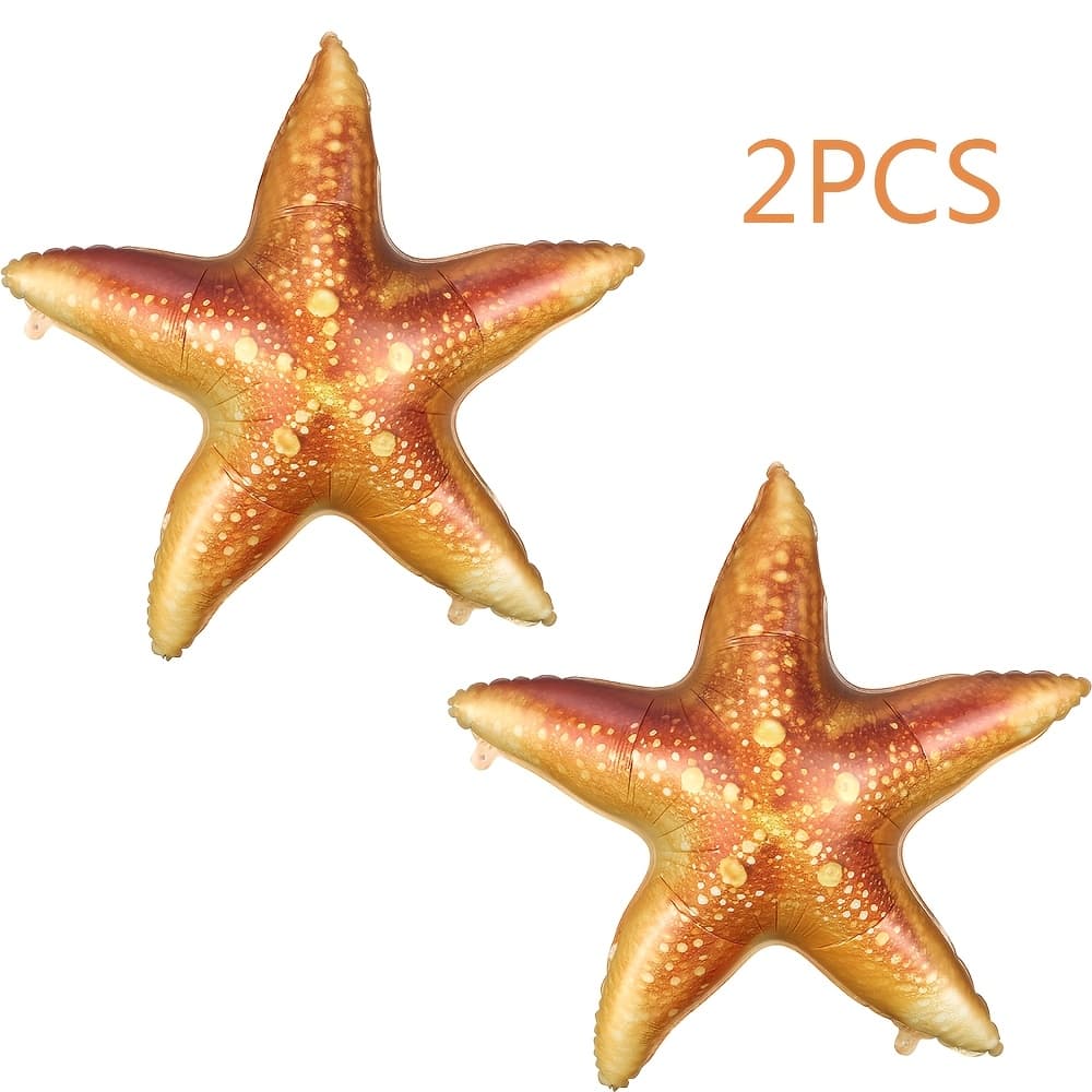 TEMU 2pcs Starfish Foil Balloons | Ocean Theme Birthday, Wedding, Shower, Summer Party Decorations, Universal Fit, Mixed Color