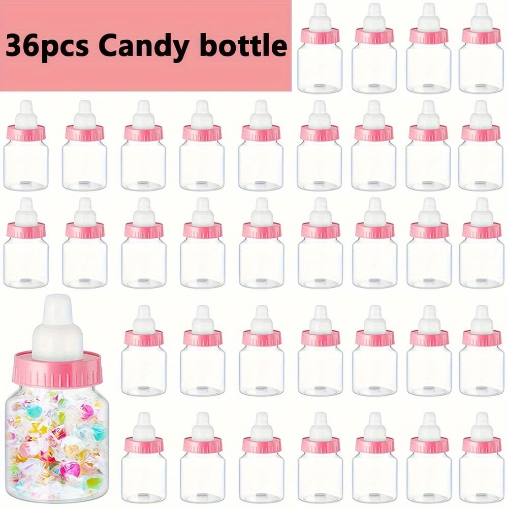 TEMU 36pcs Baby Bottle Candy Bottles - Pink & Mini Milk Bottles For Baby Showers, Parties, Gender Reveal Favors - Bulk Plastic Bottles With Lids (36