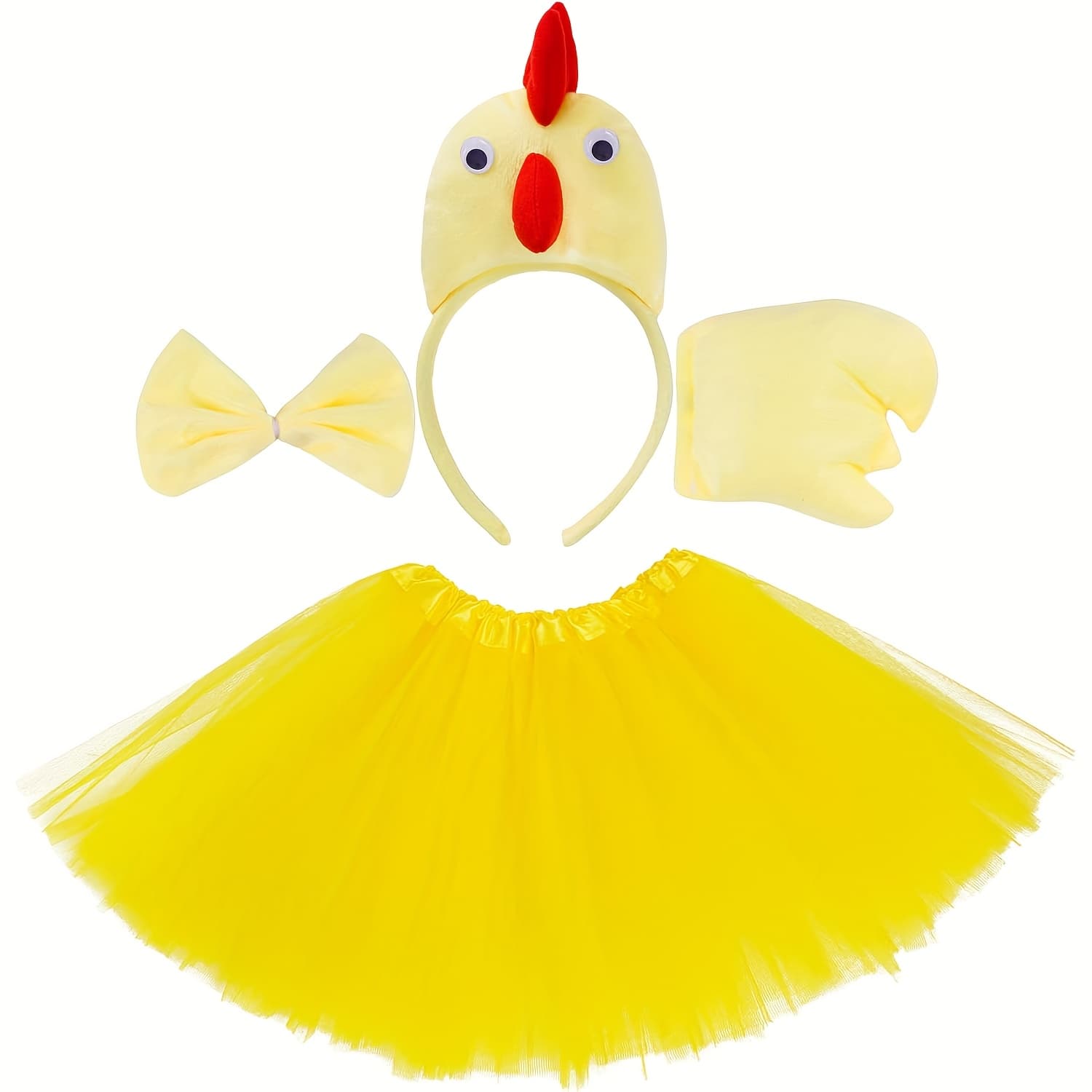 TEMU 4pcs Chick Animal Costume Set, Chick Headband, Bow Tie, Tail, Tutu Skirt Outfit, For Halloween Dress-up Role-play