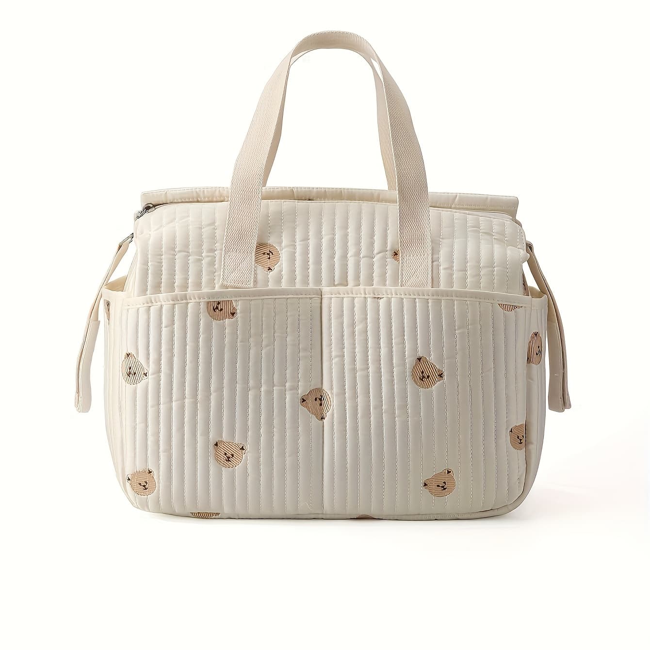 TEMU Large Capacity Handheld Parent Bag, Bottle And Diaper Hanging Organizer, Korean Style Embroidered Bear Maternity Bag, Portable Storage Pouch