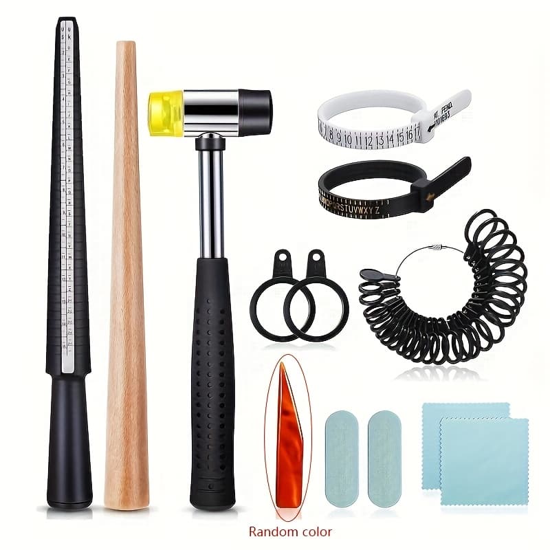 TEMU 11pcs Set, , Jewelry Hammer, Ring Size Adjuster, Polishing Cloth, Polishing Stick, Agate Knife Measuring Tool