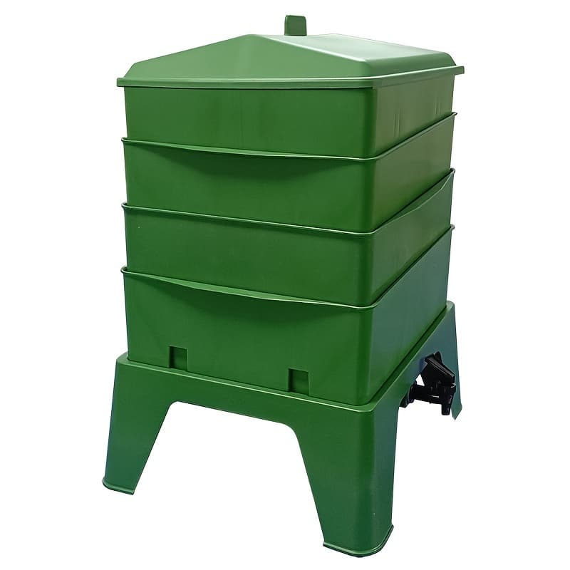 TEMU 60l Green Plastic Worm Farming Bin - Durable Pp Material, Square Shape, Ideal For Kitchen And Worm Breeding, Worm Farming Supplies | Stackable