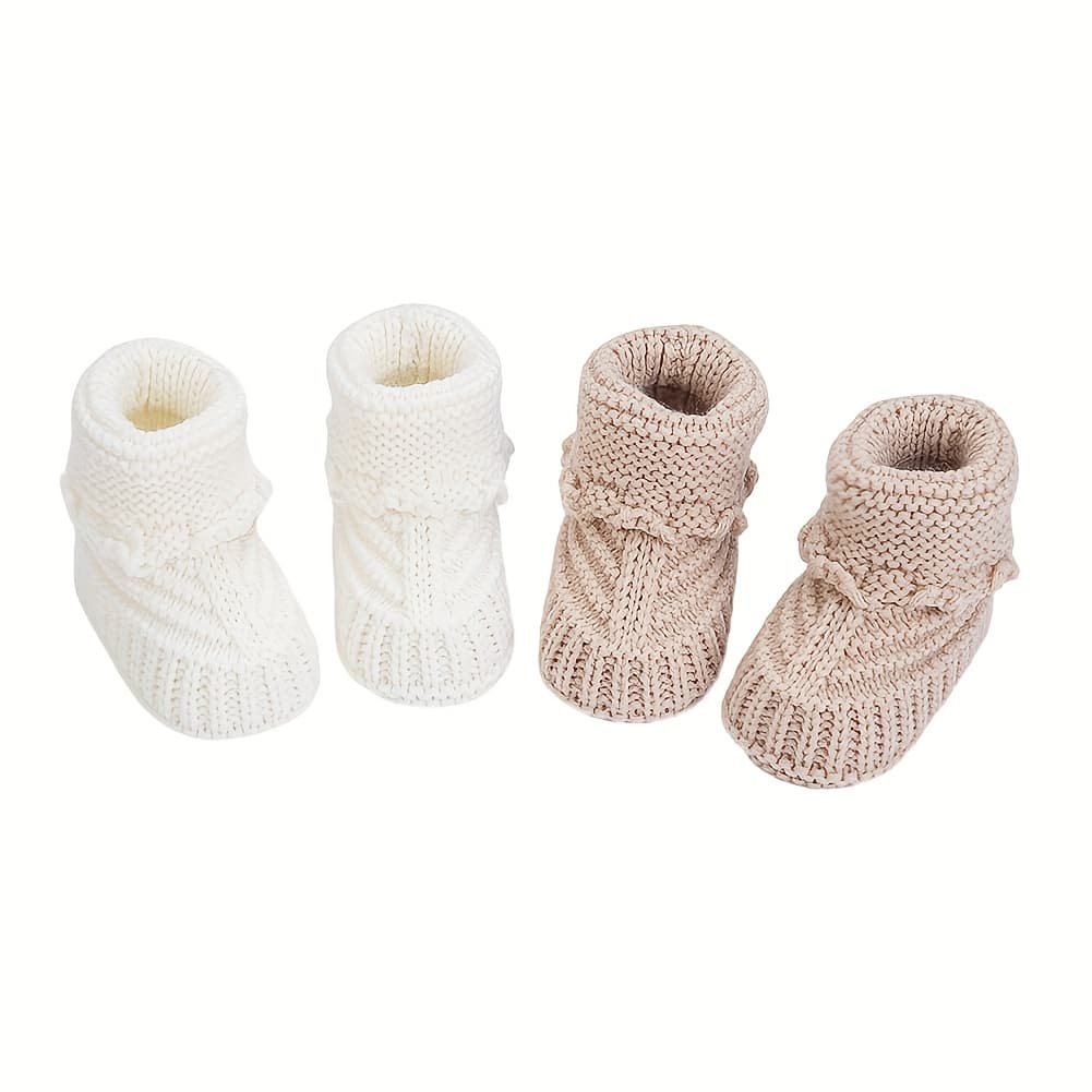 TEMU 2pairs/pc 0-12m Baby Knit Socks Solid Crochet Walking Socks Ins Cream Short Ankle Socks For Infant Boys Clothing Birthday Gift