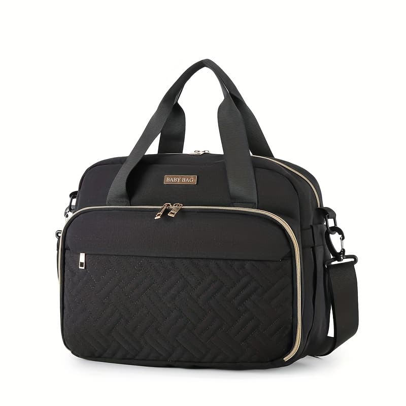 TEMU Large Capacity Diaper Bag - Multi-functional Oxford Cloth Diaper Bag With Quilted Design, Pink With Grey Accents, Including A Crossbody Strap For