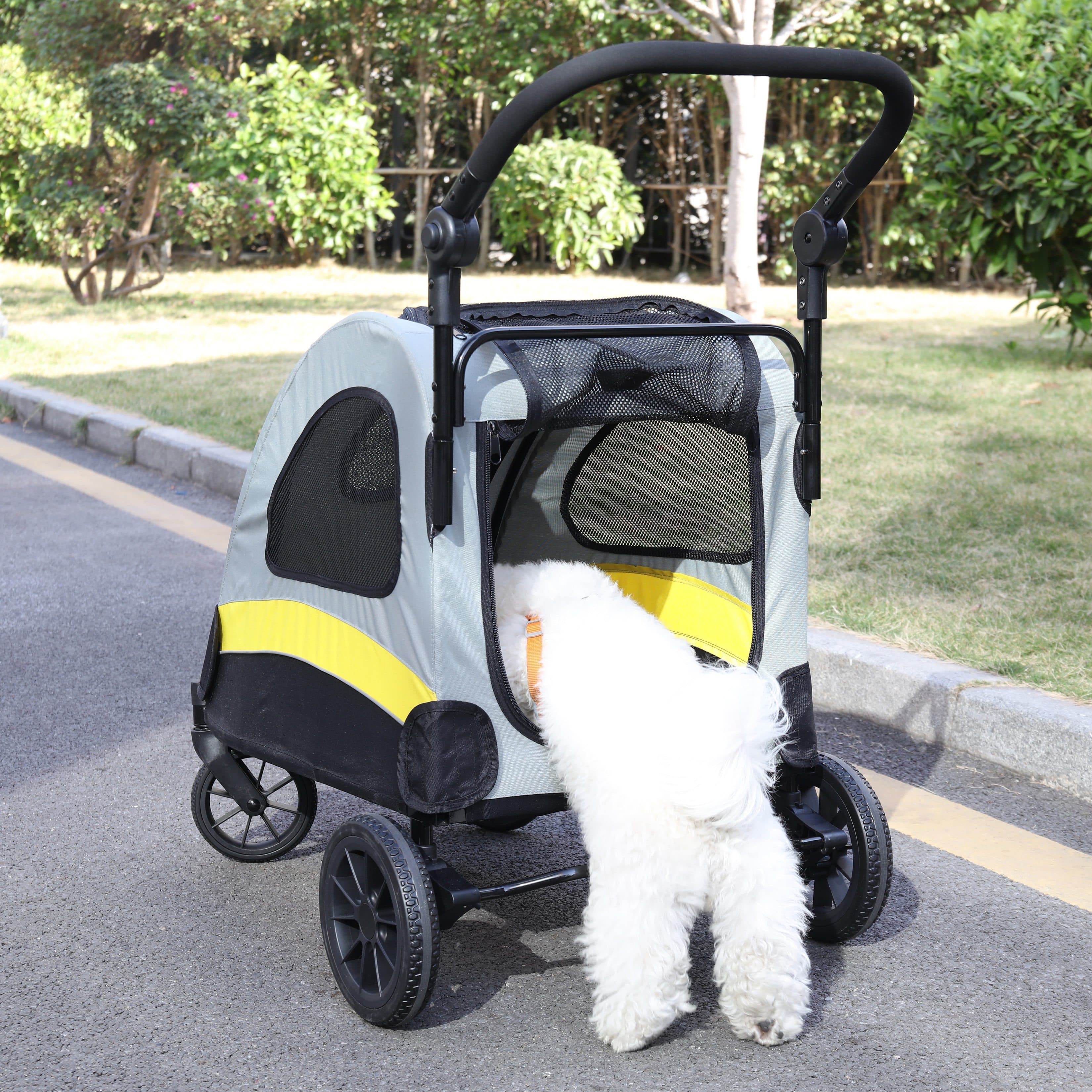 TEMU Medium Dog Cat Folding Stroller: Heavy Duty Pet Trolley With 4 Wheels For Small Medium Dogs, Upload To 20g, 107x74x112 Cm