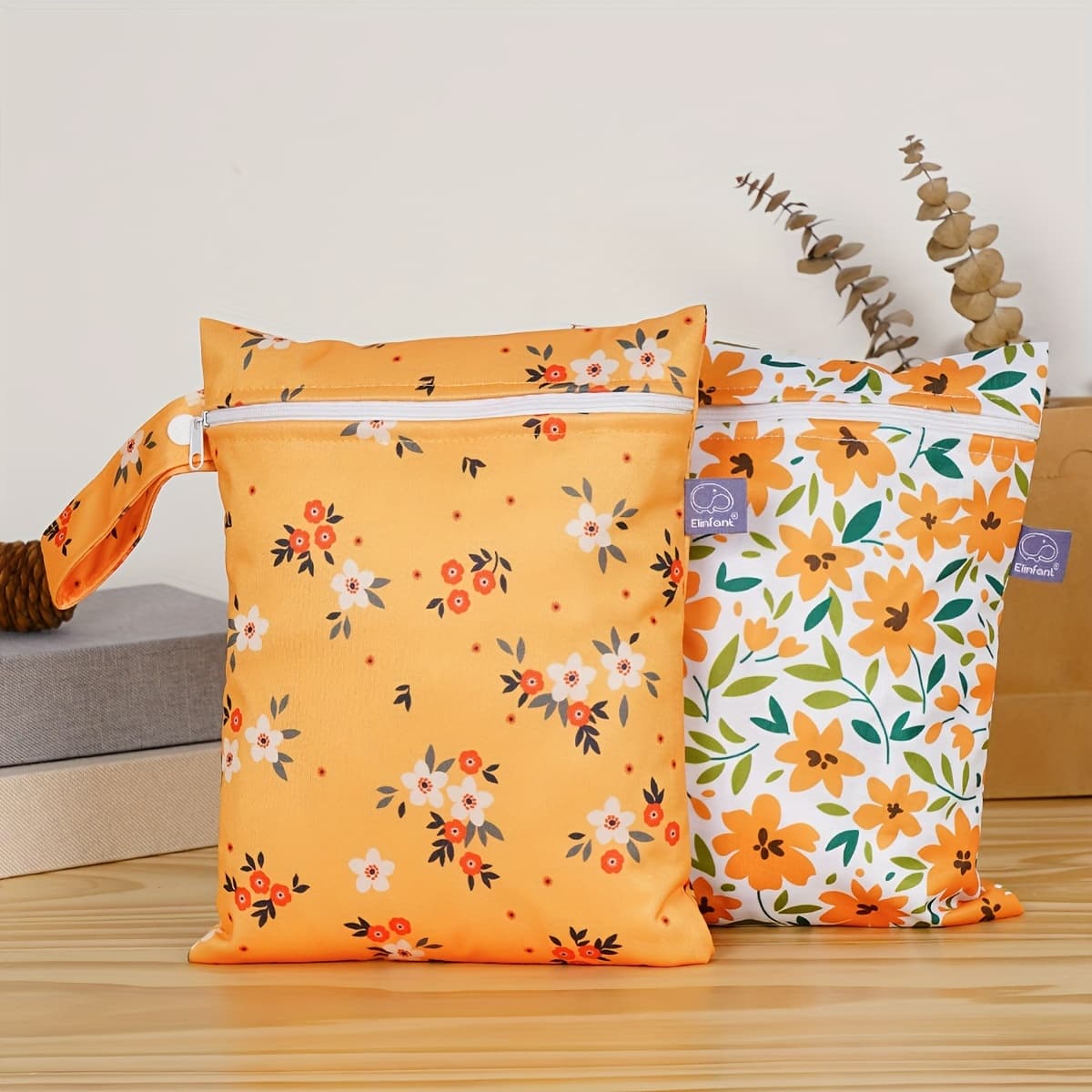 TEMU 2pcs Reusable Wet And Dry Gym Bag Zipper Design Multi-funtion Diaper Bag Travel Flower Print Wet Bags For Swimsuit