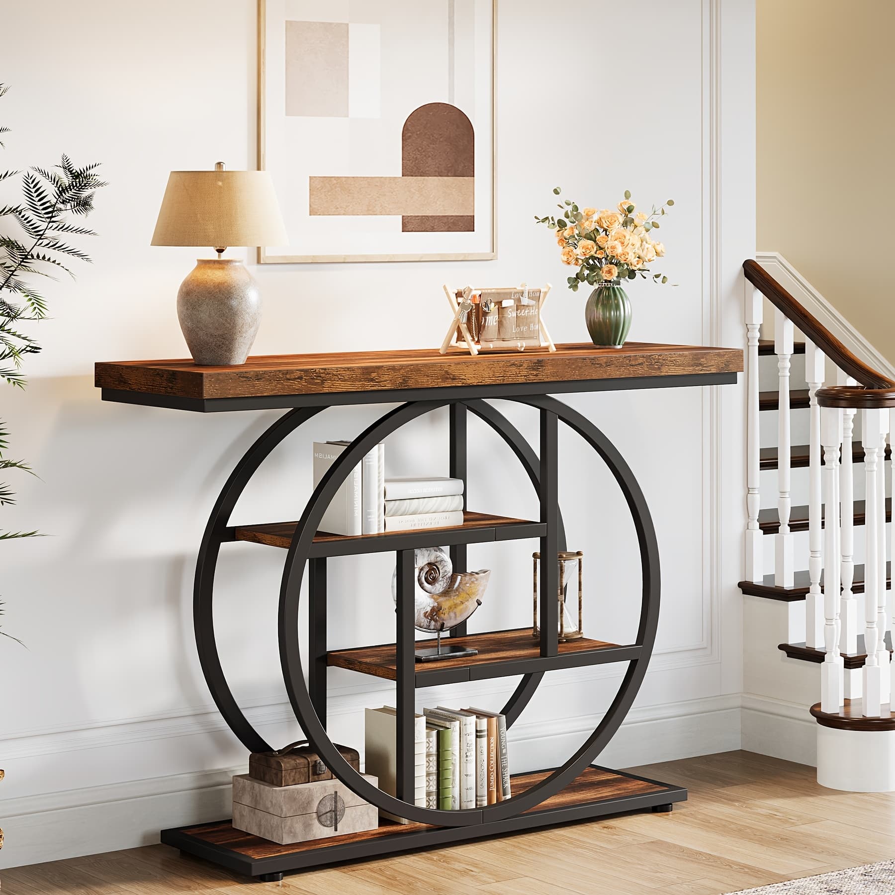 TEMU 4 Table Slim Hallway, Entrance Table With Circular Base, Narrow Wooden Decorative Table With Storage Rack, Console Table For Living Room.