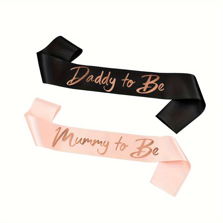 TEMU 2pcs Elegant Shower Sashes - " & Daddy To Be" In Black, White, And Pink - Perfect Gifts For New Parents, Ideal For Birthday Celebrations & Party