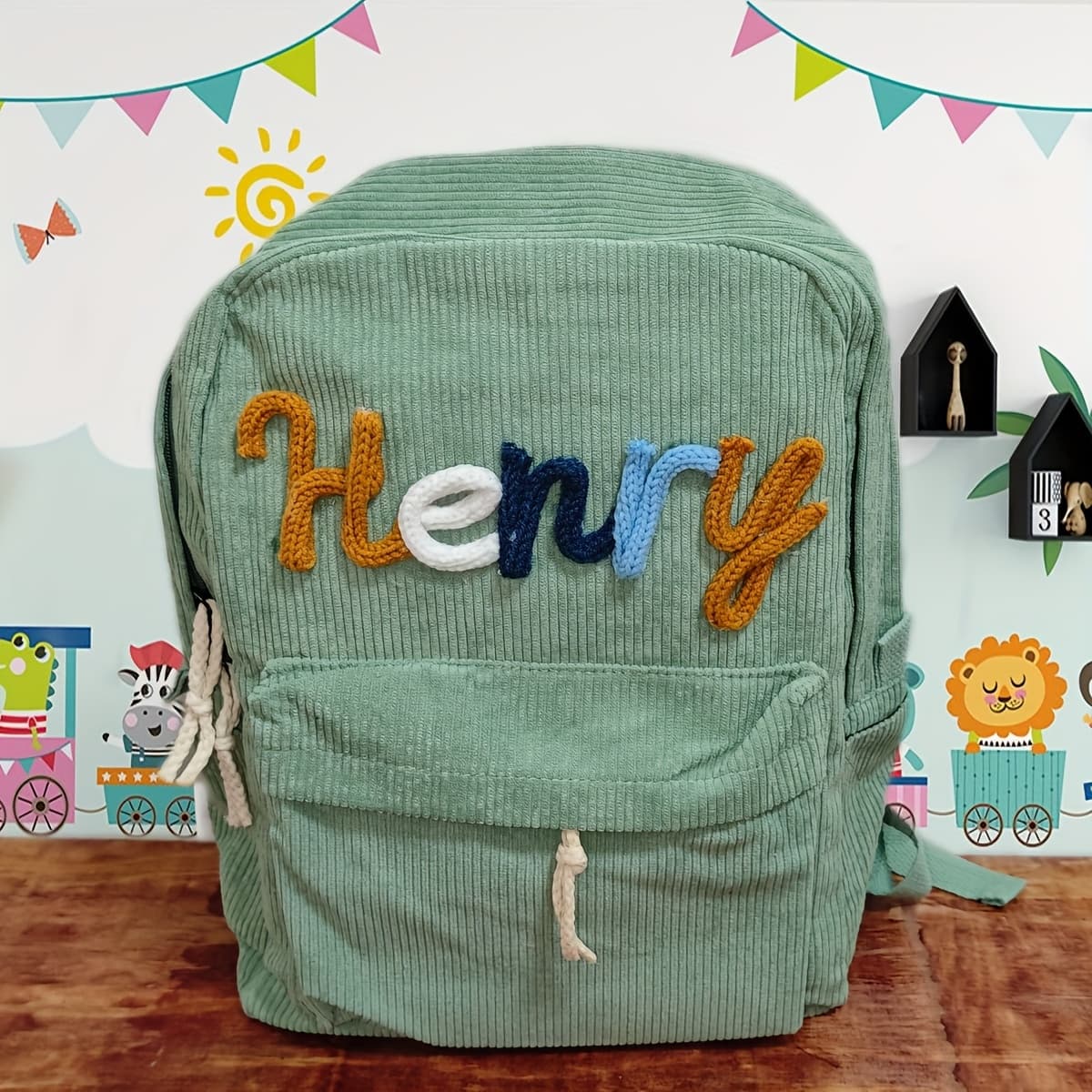 TEMU 1 Custom Colored Knitted Letter Corduroy Backpack For Men And Women, Custom Hand-wired Letters, Colored Fabric Backpack For Students, Outfit