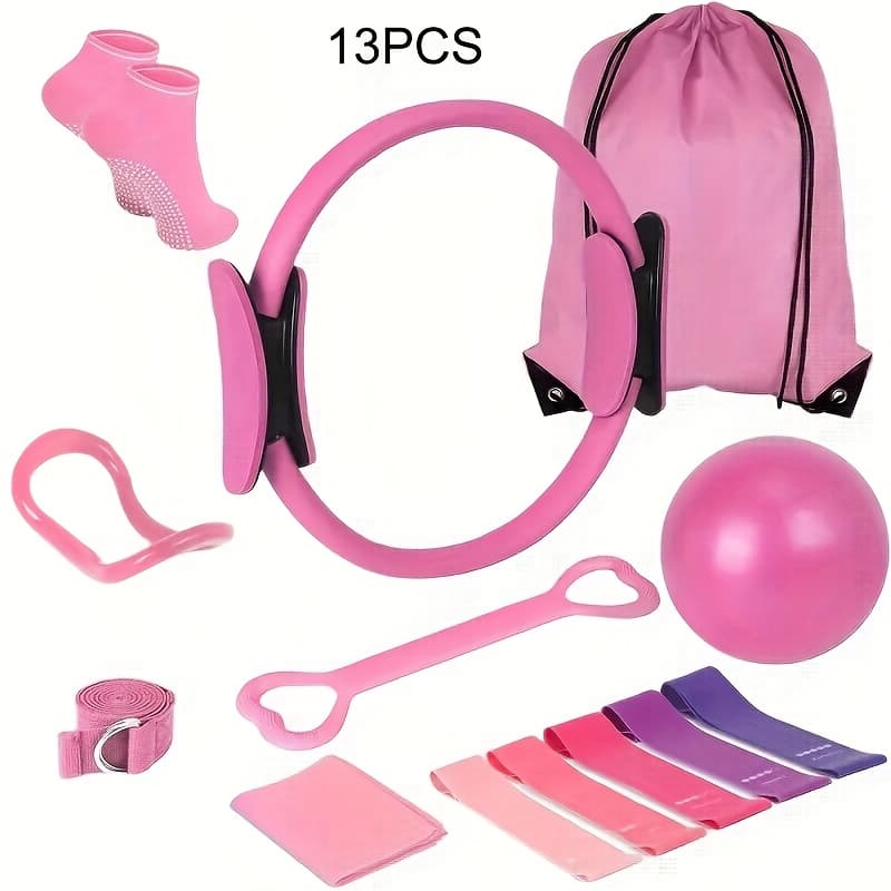 TEMU This 13pcs Strength Training Set Made Of Pp Material Is Suitable For Home Workouts, Featuring A 9.8-inch Pilates Ball, A Yoga Ring, And