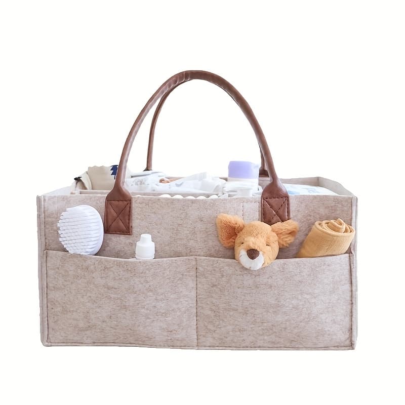 TEMU Large Capacity Wool Felt Diaper Bag For Moms, Solid Pattern, Perfect For Outdoor Use And Essentials Storage, Diaper Bag