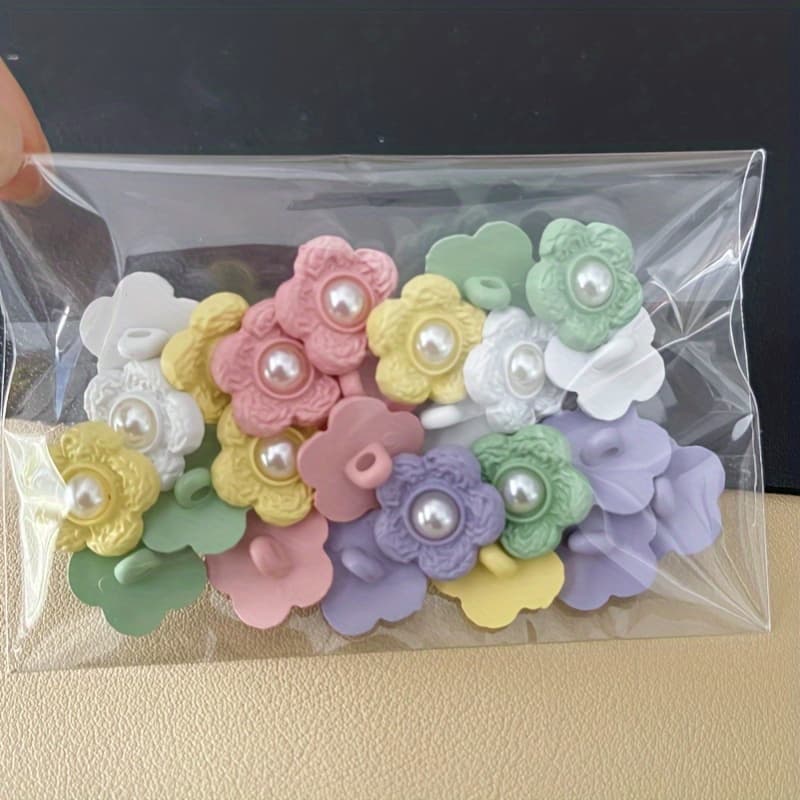 TEMU 20/40pcs Mixed Color Flowers Plastic Buttons Sewing And Weaving Supplies Sewing Buttons Decoration Buttons Craft Supplies Scrapbooking Stickers