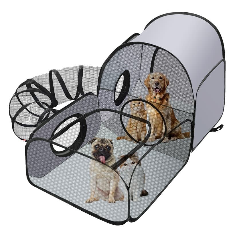 TEMU Pet Playpen With Surround Tunnel, Outdoor/ Indoor Cat Playpen With Breathable , 2-linked-enclosed Areas, Ideal Cat Tent Outdoor Or Cat Playpen