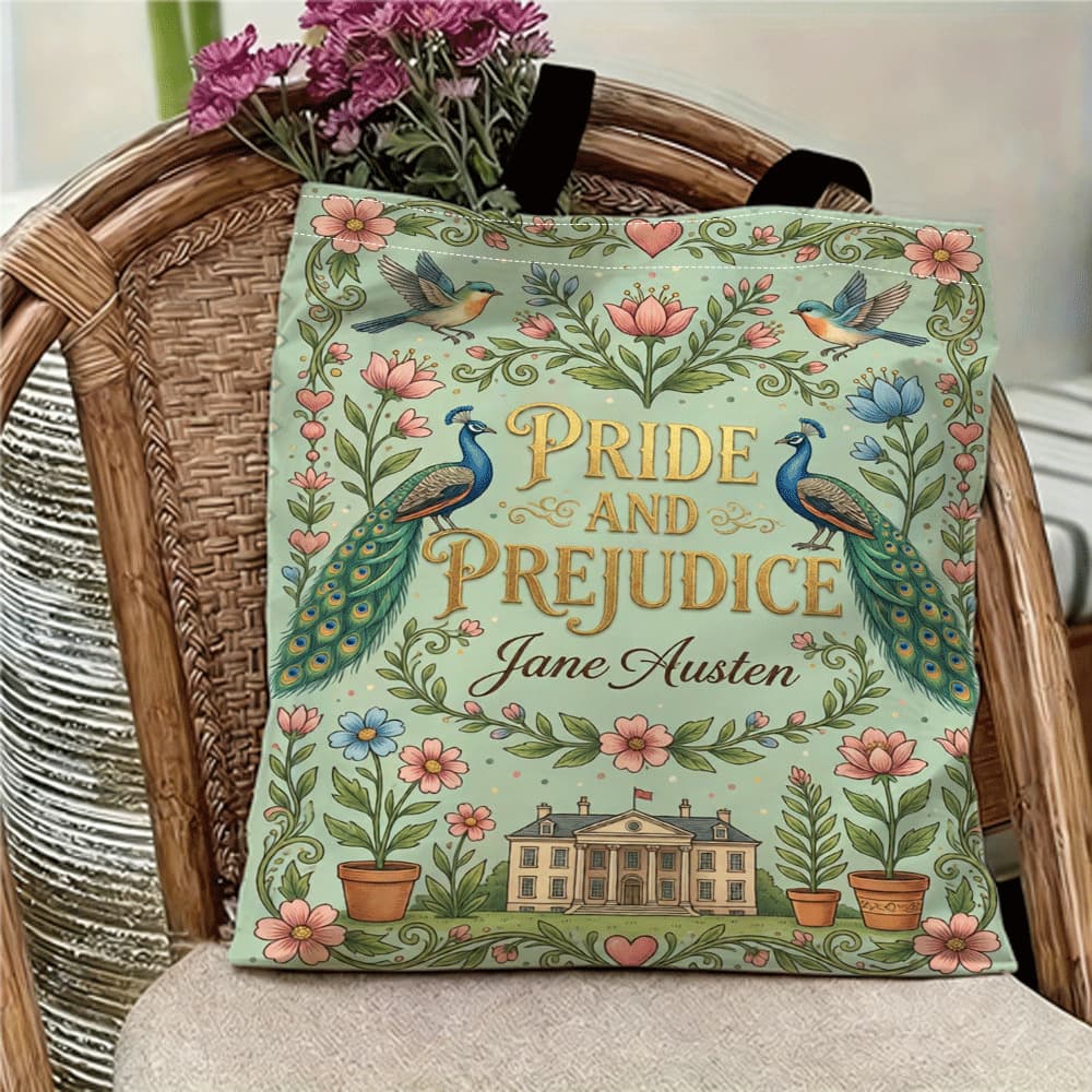 TEMU A Beautifully Designed Large Cartoon Foldable Shopping Bag Pride And Prejudice, Featuring A Tote
