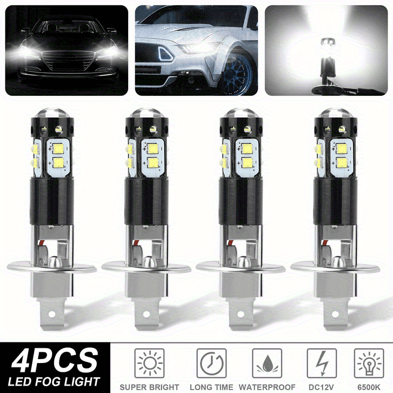 TEMU 4pcs High Power H1 50w 10smd Led Car Fog Lights Bright 6500k Car Led Lights Led Headlights Led Bulb Led Bulb Car Headlights
