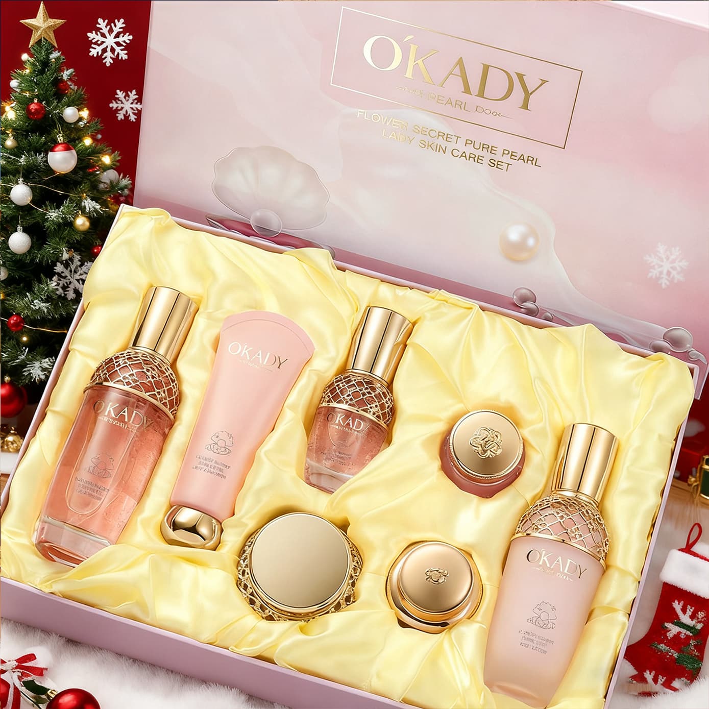 TEMU Luxurious Skincare Collection, Rich In Pearls - Enhances Skin Firmness, Illuminates , 7pcs Facial Care Set, Gift Set For Women