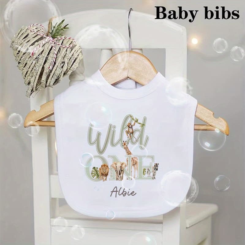 TEMU 1pc Personalized /initials Bib - Wreath Bib With Name/date/number 1 - Newborn Smock For 1 Birthday, , Infant Shower Gift For - Saliva Towel Bib