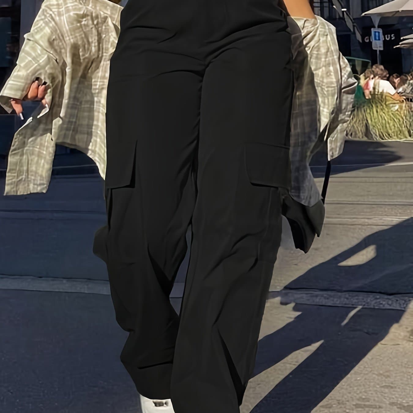 TEMU Y2k-inspired High-waist Cargo Pants For Women - Stylish & Versatile With Utility Pockets, Non-stretch Polyester, Machine Washable - Spring/summer