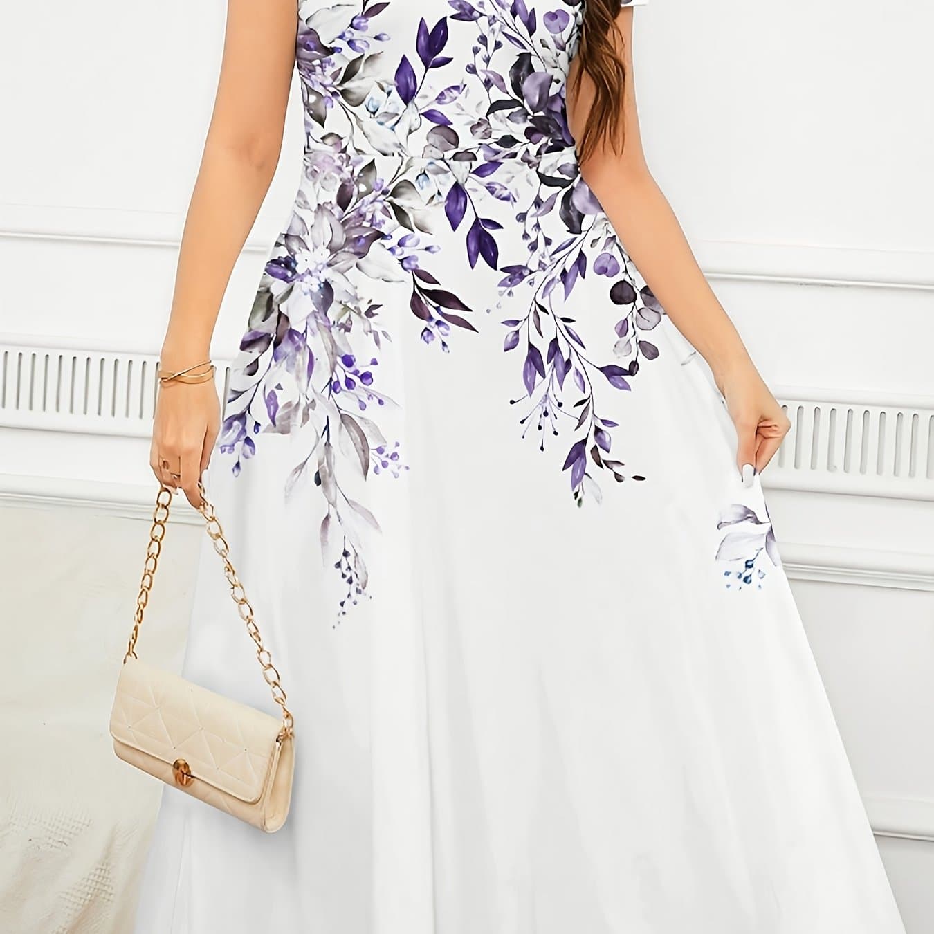 TEMU Plus Size - Plus Size - Cross-border European And American Elegant Fashion Women's Positioning Cut Short-sleeved Dress