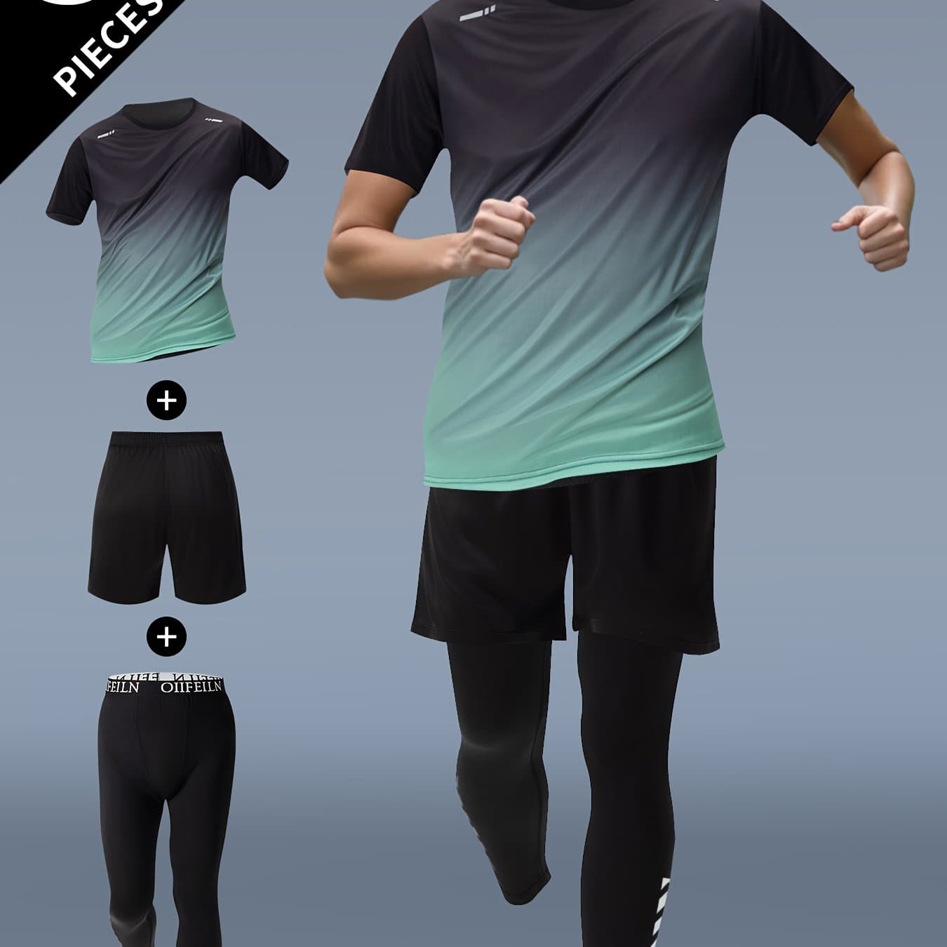 TEMU Men's 3pcs Fitness Sportswear Set Including Long Pants, Short-sleeve Shirt, Shorts, And A Running Jacket.