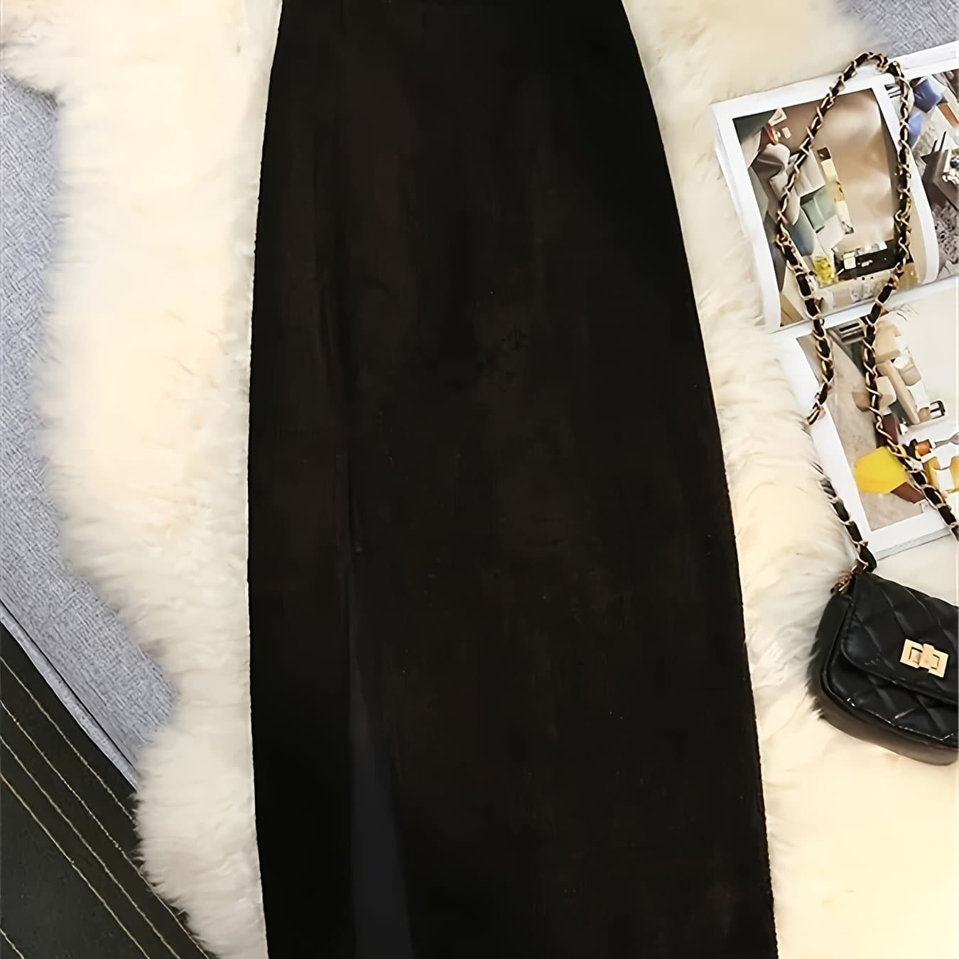 TEMU Women's Thick Solid Color Long Split Skirt