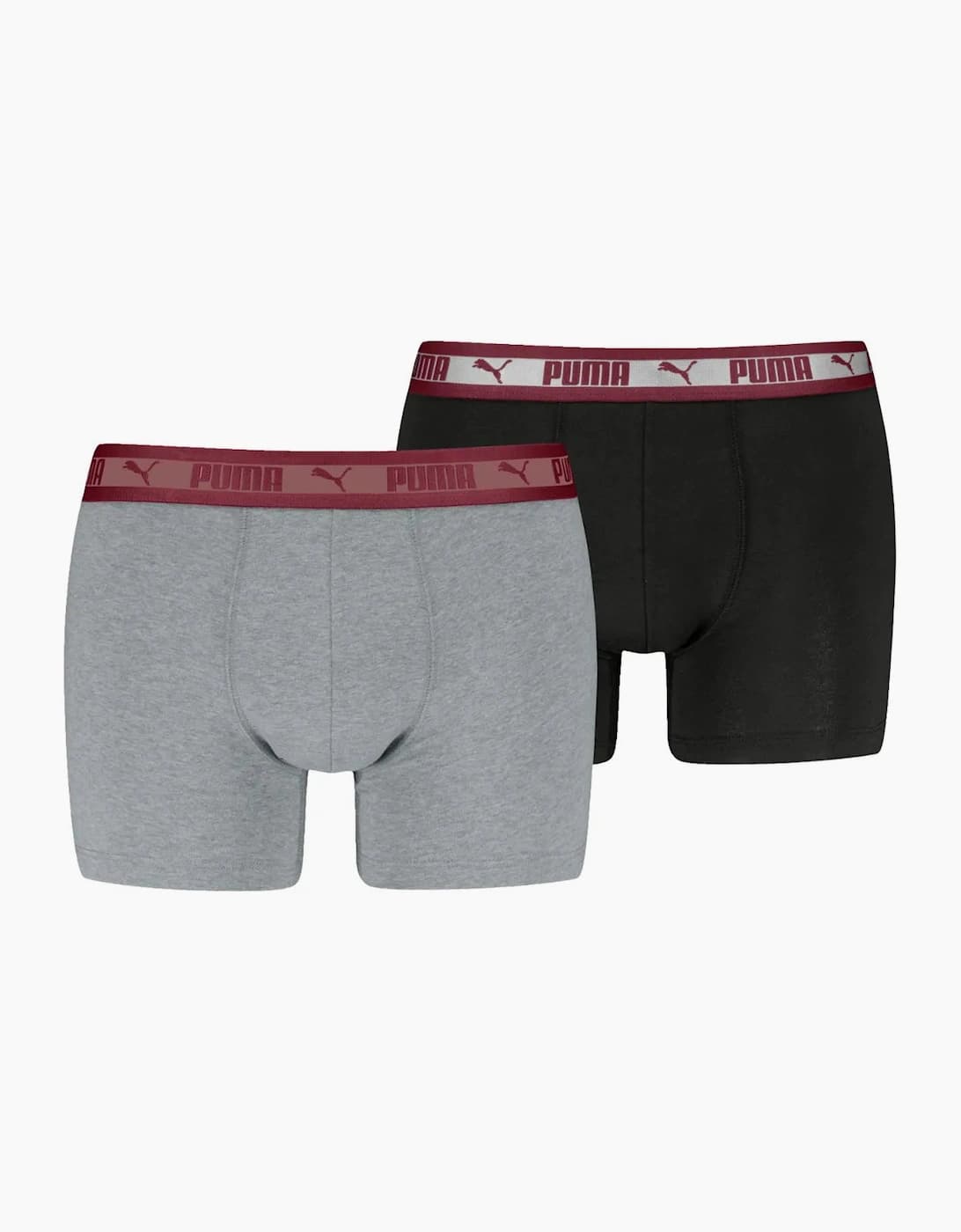 Puma Men's 2-Pack Chromatic Waistband Boxer Briefs, Grey/Black/burgundy - Size: 33/32/32