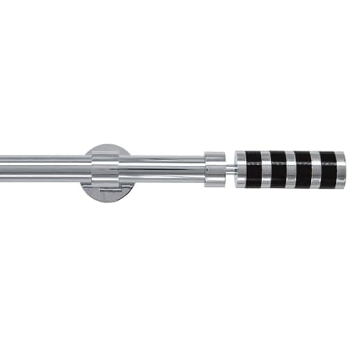 Adjustable Single Curtain Pole, 110-210cm, 1.1 Inch Diameter, Wall/Ceiling Mount, Black Cylinder Finials