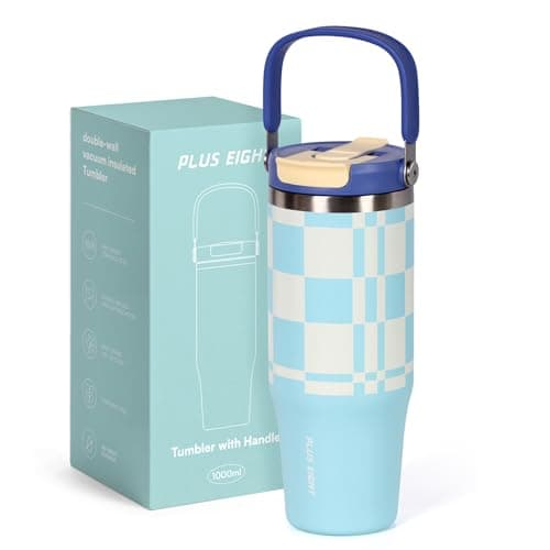 Stainless Steel Tumbler with Straw, 1000ml/32oz Travel Mug with Handle,Leakproof Reusable Travel Mug, Keeps Cold for 24H or Hot 12H, Fit in Car Cup