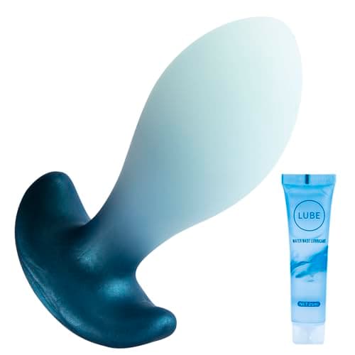 Blue White Soft Silicone Anal Plug, and Anal Dilator with Handle, Suitable for Men and Women, Provides A Great Experience for Masturbation and