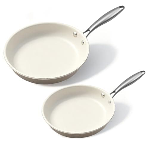 Ceramic Nonstick Frying Pan (24cm+28cm) | Aluminum Cookware | with Stainless Steel Handle | PFAS-Free | Non-Toxic | Oven Safe | Induction Ready