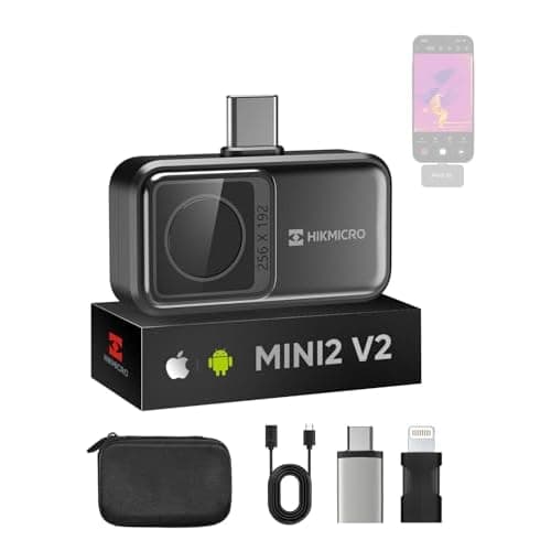 Mini2 V2 Thermal Camera, iOS/Android, 256x192 IR | 512x384 SuperIR, USB-C/Lightning, 25Hz, Phone/Tablet/PC, Home & HVAC & Electrical