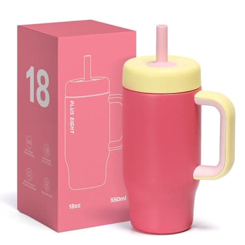 Stainless Steel Cups Spill Proof, 540ml/18oz Water Bottle with Twist Lids & Silicone Straw, Reusable Double Walled Water Bottle, Easy to Clean