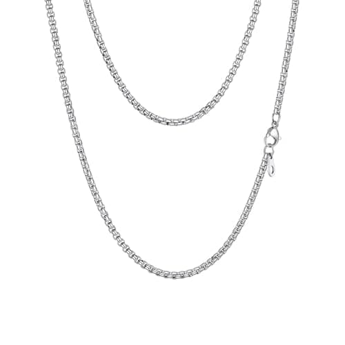 PROSTEEL Mens Necklace Chain Round Box Chain for Men Women Thin Black/Silver/Gold Plated Hypoallergenic 316L Stainless Steel Jewellery (with Gift Box)