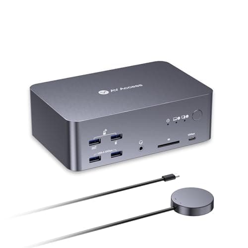 AV Access 8K KVM Switch 3 Monitors 2 Computers, Laptop + Desktop KVM Docking Station, 100W PD, GbE, 2xUSB 3.2 10Gbps USB C Hub, SD Reader & Remote