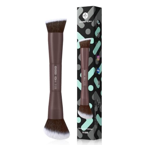 EIGSHOW Double Ended Foundation & Contour Face Makeup Brush, Brown - D120B | 2 IN 1 Professional Foundation Brush Angled Contour Brush for Blending