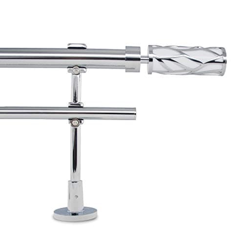 Adjustable Double Curtain Pole, 310-410cm, 1.1 Inch Diameter, Wall Mount, White Branch Finials