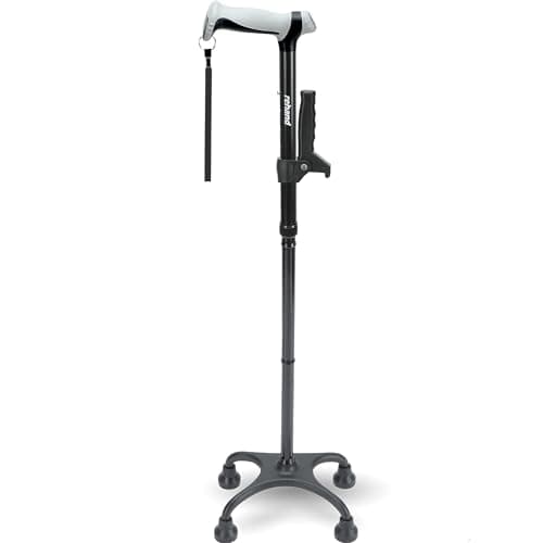 Rehand Quad Cane, Walking Cane with Ergonomic Handle Ever and Graceful 4-Pronged Base for Extra Stability, Adjustable Walking Sticks for Right or Left