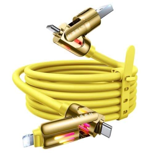 LISEN 240W USB C Cable, 4 in 1 Charging Cable (6.6FT) with Light, USB A/C to C/L Multi Charging Cable for iPhone 16 15 14 Pro Max/MacBook/iPad