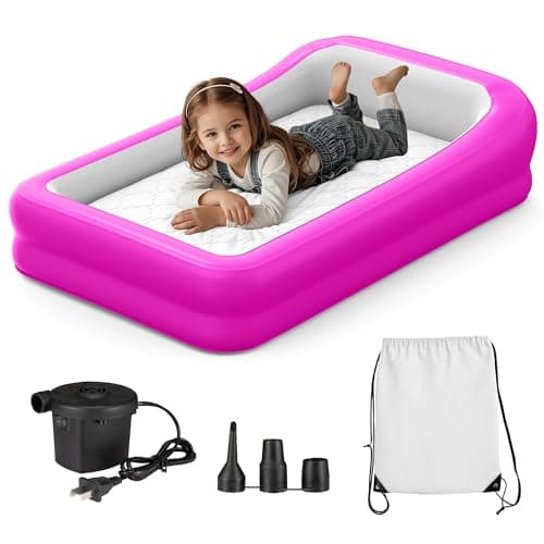 GloTika Inflatable Toddler Travel Bed, Portable Air Mattress with Soft Bed Sheet, Toddler Air Mattress with Surround Safety Bumpers, Ideal for Home