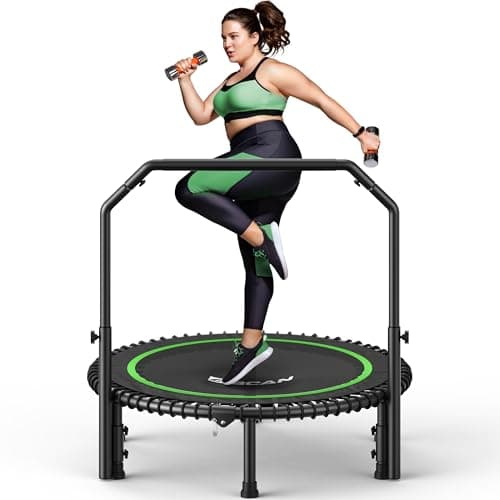 B BCAN 40/48'' Rebounder Trampoline for Adults, 204/250kg Foldable Mini Trampoline with Adjustable Foam Handle, Mute & Pre-assembled Fitness Trampette