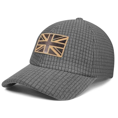 Outdoor Shaping UK Flag Embroidery Leather Patch, Grid Fleece Dad Cap Adjustable, Waffle Baseball Hat Vintage Style, Unisex Casual Cap Breathable,
