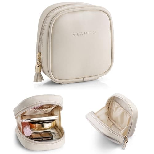 VLANDO Small Makeup Bag with Slip-in Pockets, Travel Essential for Handbags | 12 x 5 x 13 cm, Secure Zip Closure,, Wide Opening, Quick Touch-Ups, Easy