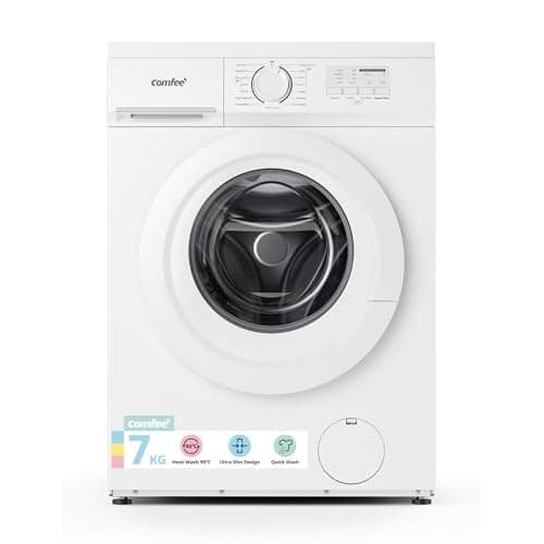 COMFEE' 7kg Washing Machine 1200rpm Ultra Slim 400mm Energy Class D White | 90℃ Hygiene Wash,Quick Wash, Multiple Temp Setting and 15 Programmes for