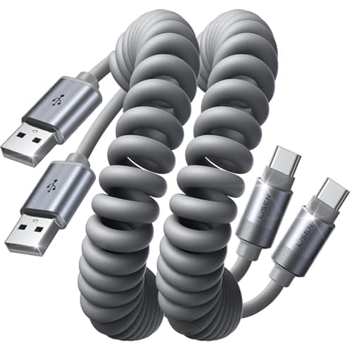 LISEN Coiled USB C Charger Cable (2 Pack1.2M) Car USB to USB C Cable | for iPhone 17/16/15 Pro Max, Samsung Galaxy S25/S24/S23 A15/A14, Google Pixel